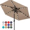 ABCCANOPY 7.5 ft Solar LED Patio Umbrella with Crank Lift & Tilt - 24 LED Lights, 6 Sturdy Ribs, UV50+ Fade Resistant Canopy (Tan)