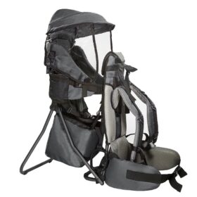 ClevrPlus Grey Cross Country Baby Backpack Carrier – Lightweight, Adjustable Child Hiking Backpack with Sun Canopy & Rain Cover