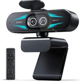 EMEET C60E 4K Streaming Webcam with Dual-Camera System, 11X Hybrid Zoom & PDAF Autofocus, Remote Control & RGB Lighting, USB Plug & Play for Gaming, Streaming, and Online Meetings