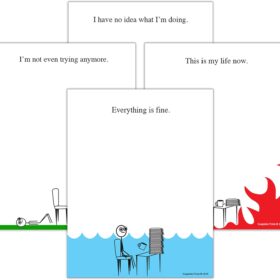 Funny Notepads (4-Pack) — Sarcastic Office Memo Pads & Humorous Work From Home Gifts — 'Everything Is Fine', 'This Is My Life Now', 'I Have No Idea What I’m Doing', 'I’m Not Even Trying Anymore' — 4" x 5.25"