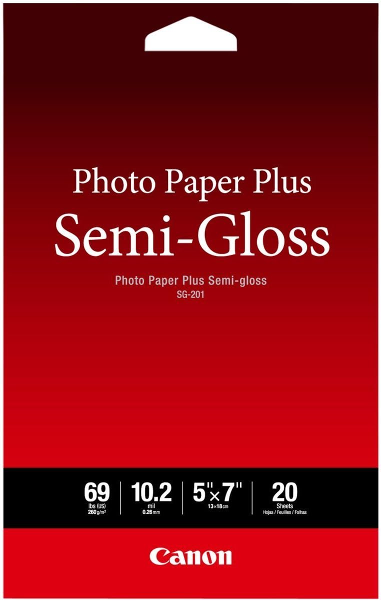 Canon Photo Paper Plus Semi-Gloss (SG-201) - 5" x 7" Photo Paper, 20 Sheets - Professional Grade High Gloss Finish for Vibrant Photos