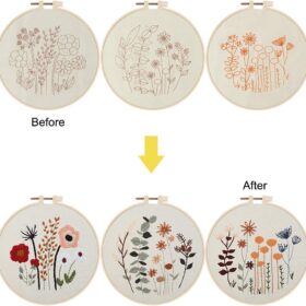 Uphome 3-Pack Stamped Embroidery Starter Kit for Beginners – DIY Cross Stitch Sets with Floral Patterns, Hoops, Floss & Needles – Creative Arts & Crafts for Adults & Kids