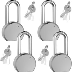 4-Pack 65mm Heavy Duty Matte Chrome Padlocks - Keyed Alike Solid Steel Security Locks for Gates, Storage, Fences & Toolboxes