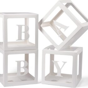 Voircoloria 4Pcs Clear Balloon Boxes with BABY Letters – DIY Transparent Balloon Box Kit for Gender Reveal, Baby Shower, Wedding & Birthday Party Decorations
