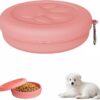 Portable Collapsible Dog Bowl - Rotating Lock Spill-Proof Travel Pet Dish with Carabiner Clip - BPA-Free Silicone Food & Water Container for Cats & Dogs - 250ml (Pink)