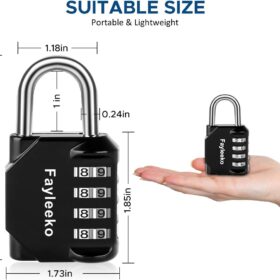 Fayleeko 2-Pack Black 4 Digit Combination Padlock - Heavy Duty Security Lock for Gym Lockers, School, Fence, Toolbox & Storage Cases - Resettable Code