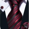 Barry.Wang Men's Luxury 3-Piece Tie Set - Silk Stripe & Checkered Necktie with Matching Handkerchief and Cufflinks - Formal Wedding & Business Accessories