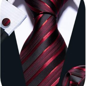 Barry.Wang Men's Luxury 3-Piece Tie Set - Silk Stripe & Checkered Necktie with Matching Handkerchief and Cufflinks - Formal Wedding & Business Accessories