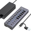 FIDECO 10-Port USB 3.2 Gen 2 Hub, 10Gbps Powered USB Splitter with 12V/5A Adapter, 6 USB-A & 4 USB-C Data Ports, Aluminum Multiport Adapter with Individual On/Off Switches for Laptop, PC, Mac