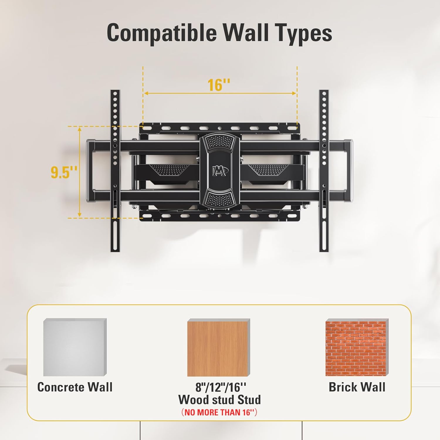 Mounting Dream MD2617 Full Motion TV Wall Mount - Articulating Dual Arm for 42-84 Inch TVs, Heavy Duty Steel Bracket, Swivel, Tilt & Rotate, Fits 16 inch Studs, Max VESA 600x400mm