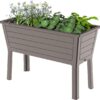 Mobile Raised Garden Bed Planter Box – Elevated Resin Flower Pot with Wheels – UV-Resistant & Waterproof for Vegetables, Herbs & Patio Gardening (Grey, 1 Pack)