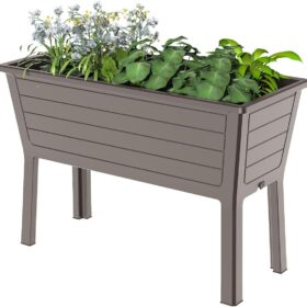 Mobile Raised Garden Bed Planter Box – Elevated Resin Flower Pot with Wheels – UV-Resistant & Waterproof for Vegetables, Herbs & Patio Gardening (Grey, 1 Pack)