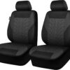 CAR PASS Universal Front Car Seat Covers - Premium Breathable Embossed Cloth, Airbag Compatible, Charcoal on Black for Truck, SUV & Sedan