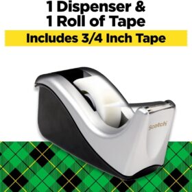 Scotch Desktop Tape Dispenser, Silvertech Two-Tone (C60-ST) – Weighted Non-Skid Base for Office & School