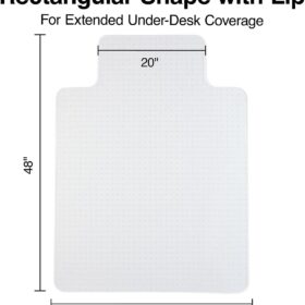 Stoles 48 x 36 Inch Clear Office Chair Mat for Carpet – Heavy Duty Vinyl Floor Protector with Lip, Smooth Rolling Surface for Desks