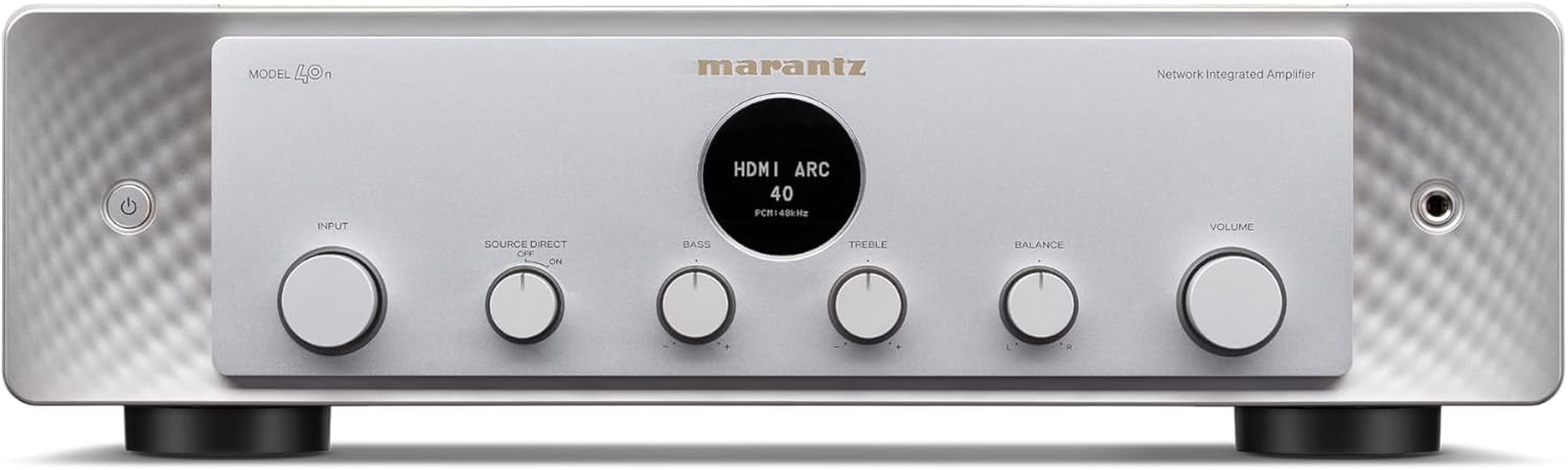 Marantz Model 40n Network Stereo Amplifier with HEOS Built-in, HDMI eARC, and MM Phono Stage – Premium Silver/Gold Finish