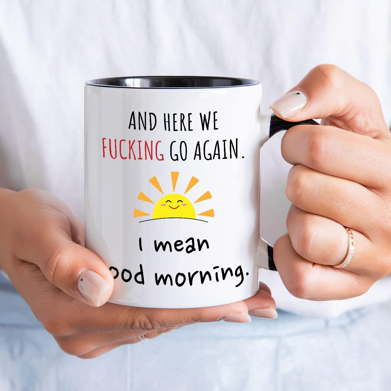 "Here We Go Again" Funny Coffee Mug for Women – The Fuckening Cup – Sarcastic 11oz Black Accent Coffee Mug for Mom, Best Friends, & Coworkers – Novelty Gag Gift for Birthdays & Office