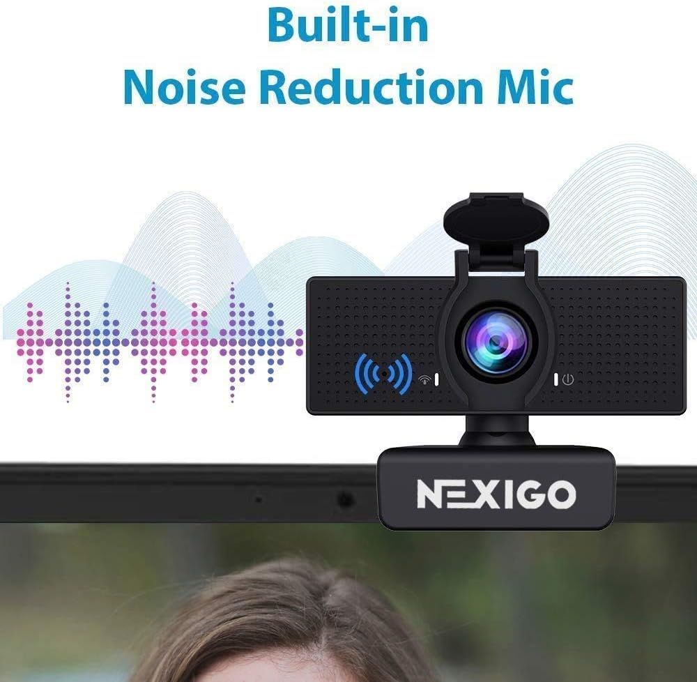 NexiGo N60 1080P Webcam – HD USB Computer Camera with Built-in Noise-Cancelling Microphone, Privacy Cover & Plug-and-Play Setup for Video Conferencing, Streaming, and Remote Work