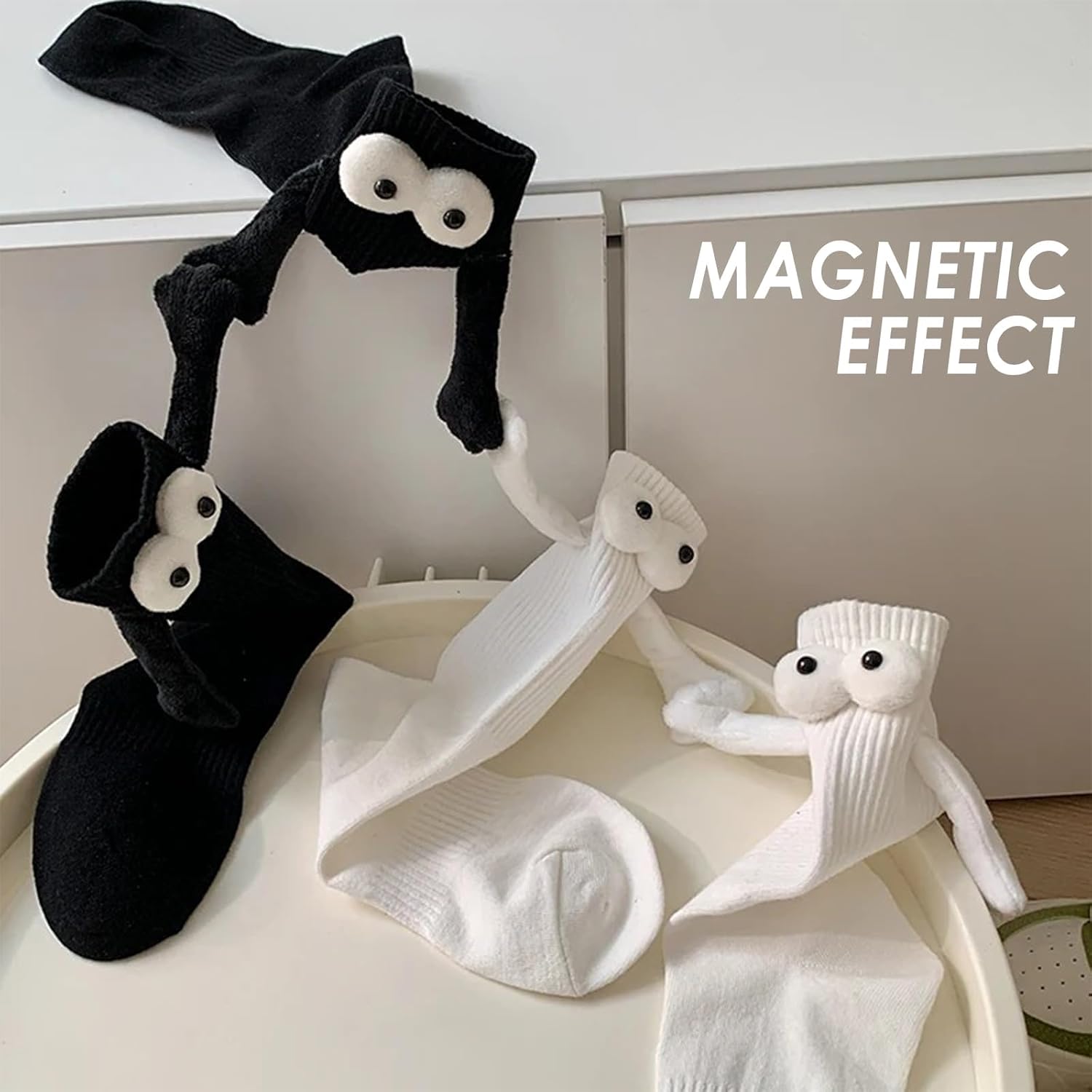 Magnetic Holding Hands Socks for Couples - 2 Pair Pack of Novelty 'Holding Hands' Funny Socks - Unique Romantic, Wedding, Engagement, or Best Friend Gift for Men & Women