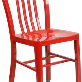 Flash Furniture Commercial Grade Red Metal Indoor-Outdoor Dining Chair – Durable Steel Stackable Side Chair for Restaurant, Patio, and Kitchen Use