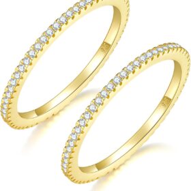 MINDDHA 14K Gold Plated Cubic Zirconia Eternity Band - Sparkling Simulated Diamond Stackable Ring for Women & Compatible with Oura Gen 3/Gen 4 (Sizes 4-12)