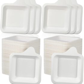 Remerry 300-Pack Small Square Bagasse Plates – 4x5 Inch Eco-Friendly Heavy-Duty Disposable Dessert & Snack Plates for Parties, Weddings, and Pet Feeding