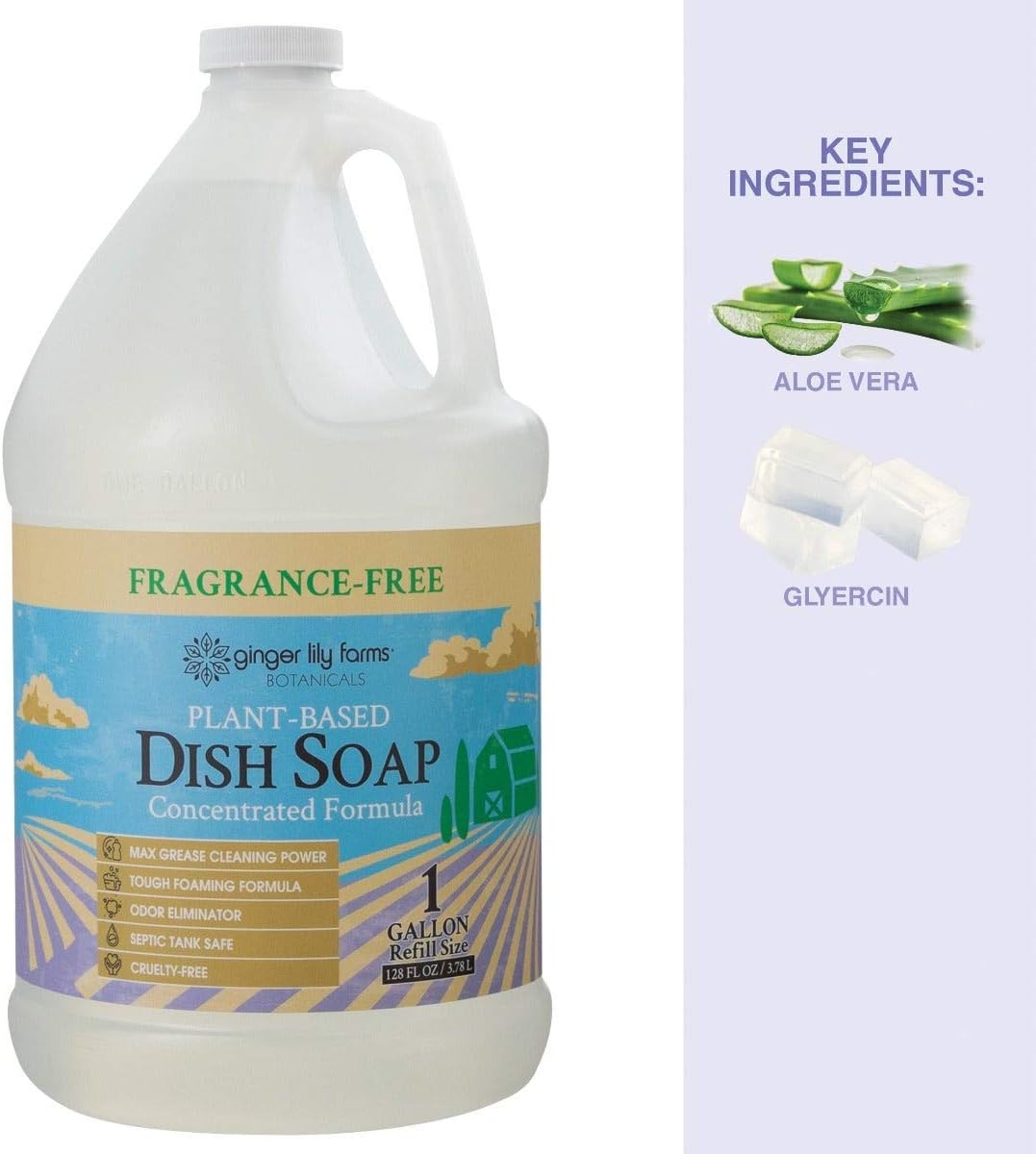 Ginger Lily Farms Botanicals 1 Gallon Refill Dish Soap – Eco-Friendly, Fragrance-Free, Max Grease Cutting Formula, Vegan & Cruelty-Free