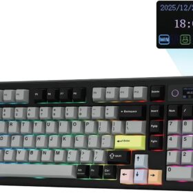 EPOMAKER TH99 PRO Mechanical Keyboard (96% Layout) - Smart Screen, Metal Knob, 10000mAh Battery, Tri-Mode Wireless, Hot-Swappable RGB for Mac & PC (Black, Creamy Jade)