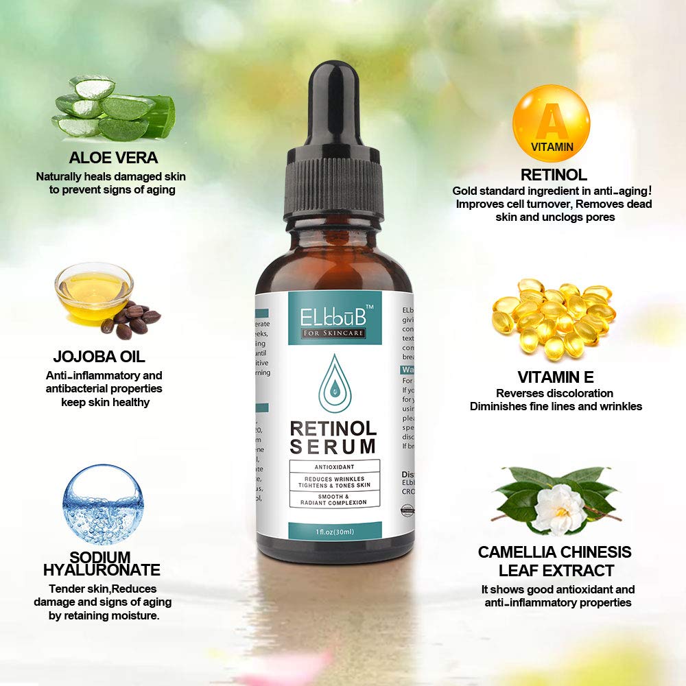 ELBBUB Vitamin C Retinol Serum for Face - Anti-Aging Treatment with Hyaluronic Acid & Amino Acids - Day & Night Brightening, Hydrating & Collagen Boosting Facial Serum