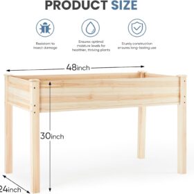 DUMOS Elevated Raised Garden Bed with Legs - 48" Wooden Planter Box with Fabric Liner & Drainage for Patio, Balcony, and Backyard Vegetables & Herbs