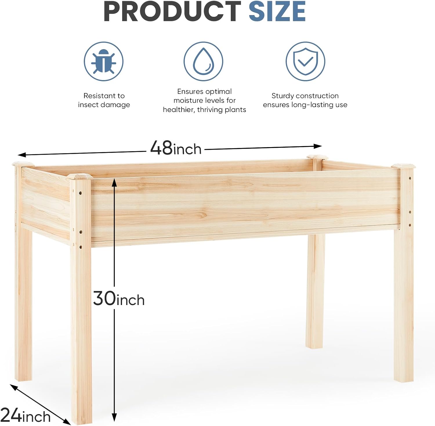 DUMOS Elevated Raised Garden Bed with Legs - 48" Wooden Planter Box with Fabric Liner & Drainage for Patio, Balcony, and Backyard Vegetables & Herbs