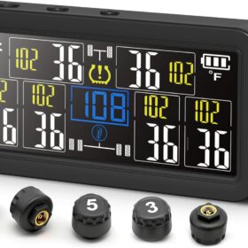 6-Wheel RV & Truck TPMS with 4in Solar LCD Display | Real-Time Tire Pressure Monitoring System Kit