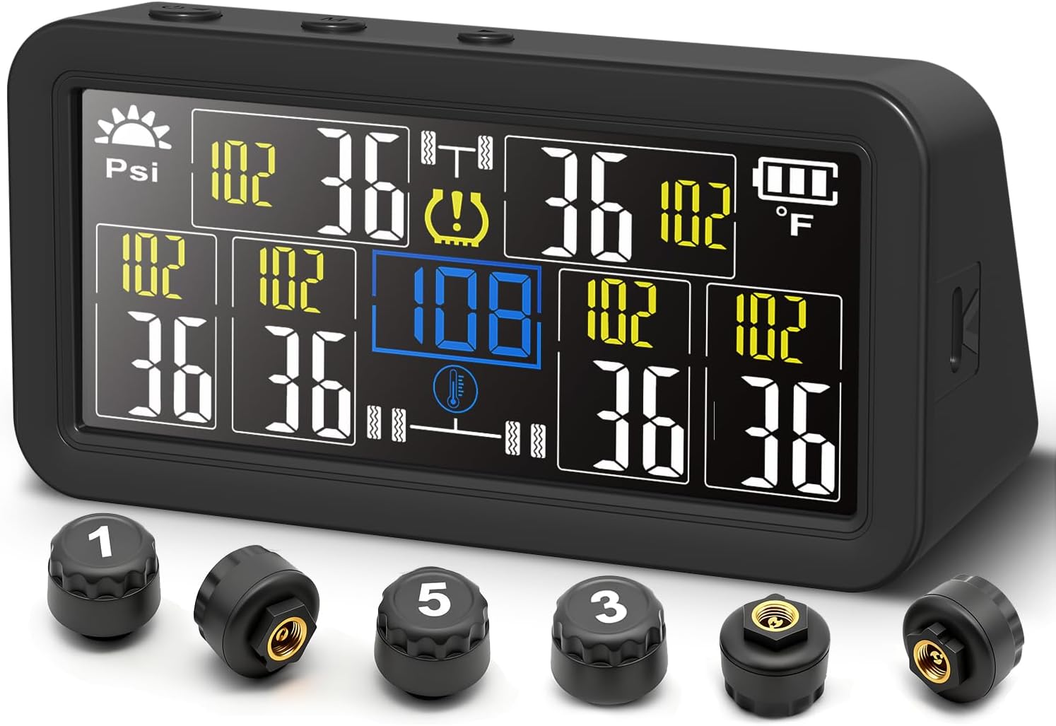 6-Wheel RV & Truck TPMS with 4in Solar LCD Display | Real-Time Tire Pressure Monitoring System Kit