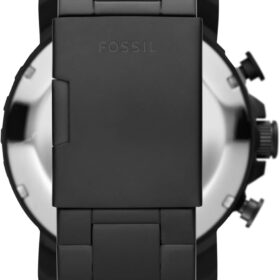 Fossil Men's Nate Chronograph Watch - oversized, Black Stainless Steel with Amber Accents