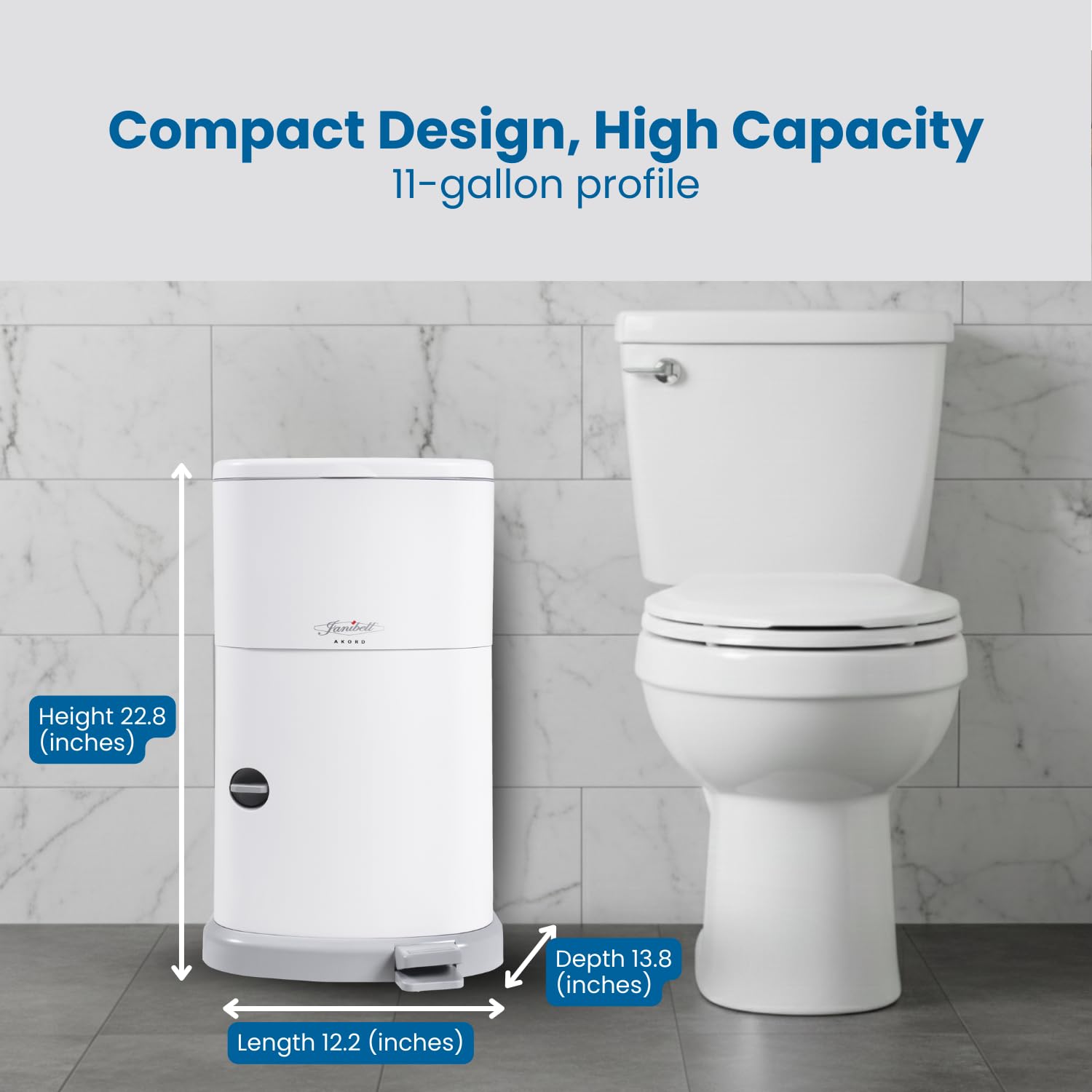 Janibell Akord 330 Adult Incontinence Pail – 11 Gallon Hands-Free Step Trash Can with Odor-Locking Seal & Continuous Liner System for Home Care