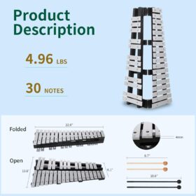 Heuyrao 30-Note Professional Glockenspiel Xylophone Kit – Portable Percussion Instrument with Carrying Bag and 4 Mallets