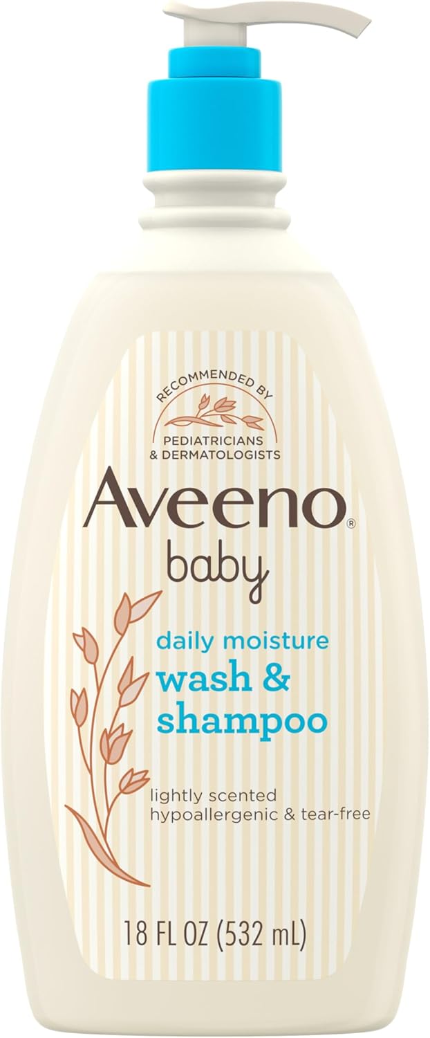 Aveeno Baby Daily Moisture Gentle Body Wash & Shampoo with Natural Oat Extract – 2-in-1 Tear-Free Formula for Sensitive Skin & Hair, 18 fl oz