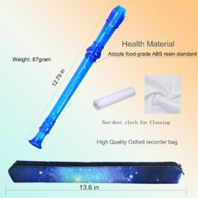 Crystal Blue 8-Hole Soprano Recorder – C Key German Style ABS Plastic Wind Instrument with Cleaning Rod, Storage Bag, and Instructions – Ideal for Kids, Students, and Beginners
