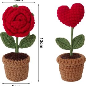 Hand-Crocheted Cotton Rose Flower & Heart Ornament Set – Everlasting Romantic Gift for Her, Home & Car Décor