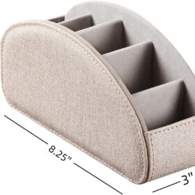 Premium Leather Remote Control Organizer Caddy - 5-Compartment Desktop Storage Holder for Couch, Bedside & Office (TV, DVD, Phone, Glasses)