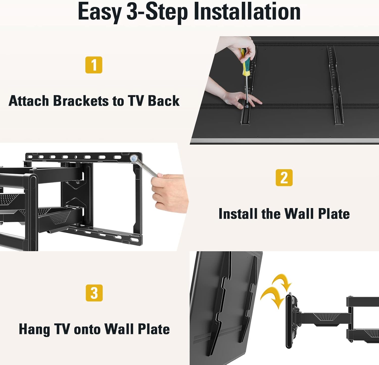 Mounting Dream MD2617 Full Motion TV Wall Mount - Articulating Dual Arm for 42-84 Inch TVs, Heavy Duty Steel Bracket, Swivel, Tilt & Rotate, Fits 16 inch Studs, Max VESA 600x400mm