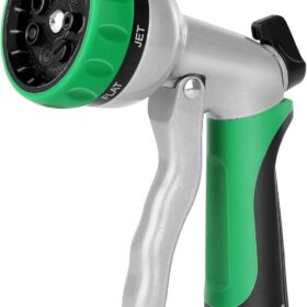 RESTMO Heavy Duty Metal Garden Hose Nozzle - High Pressure Sprayer with 7 Spray Patterns, Flow Control Thumb Shut-Off, Non-Slip Grip for Watering Lawn, Garden, Car Wash & Pets