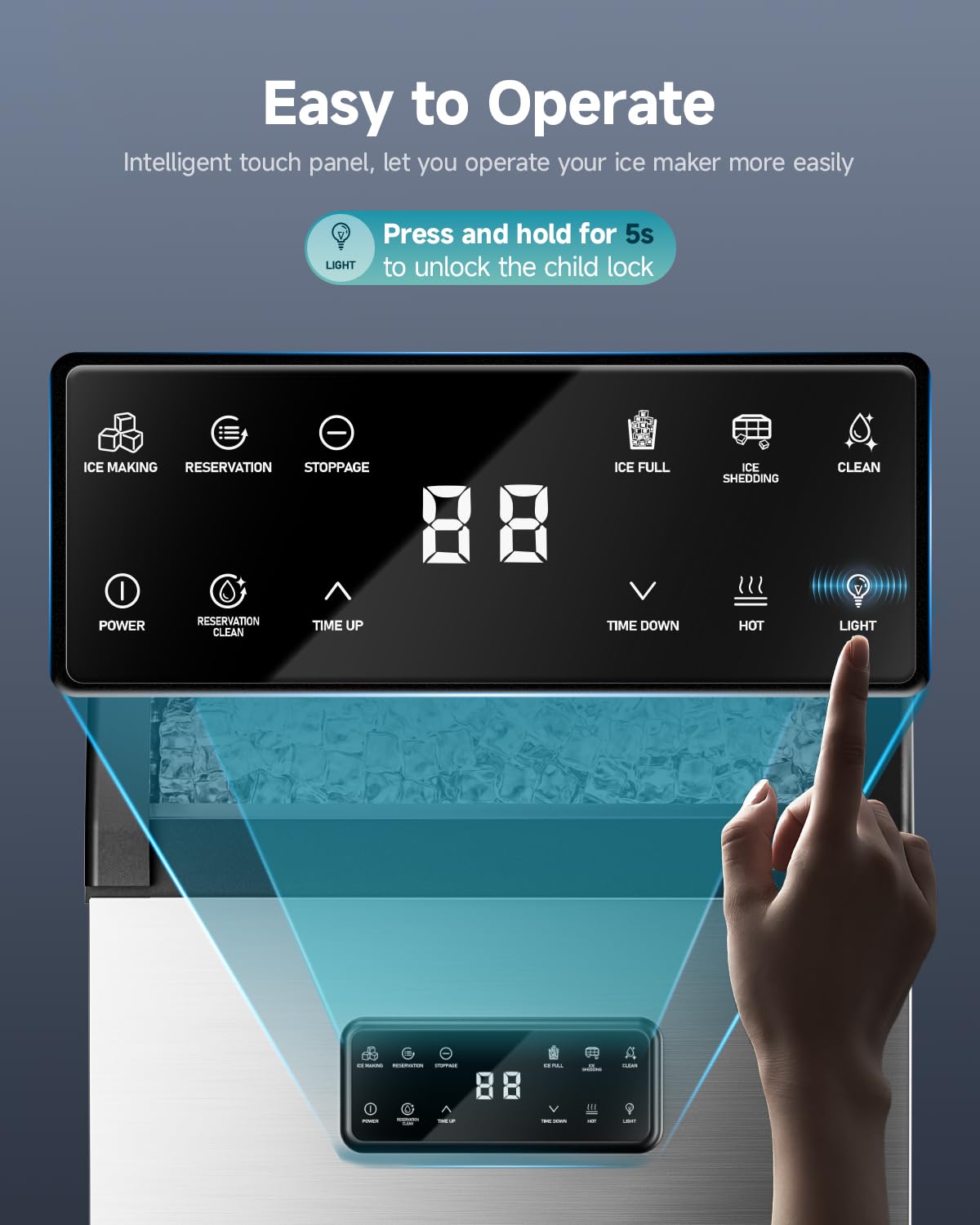 EUHOMY 120lb Commercial Ice Maker Machine - Under Counter Stainless Steel Ice Cube Maker with 33lb Storage Bin, Water Filter, & Auto Cleaning for Home, Bar, and Restaurant