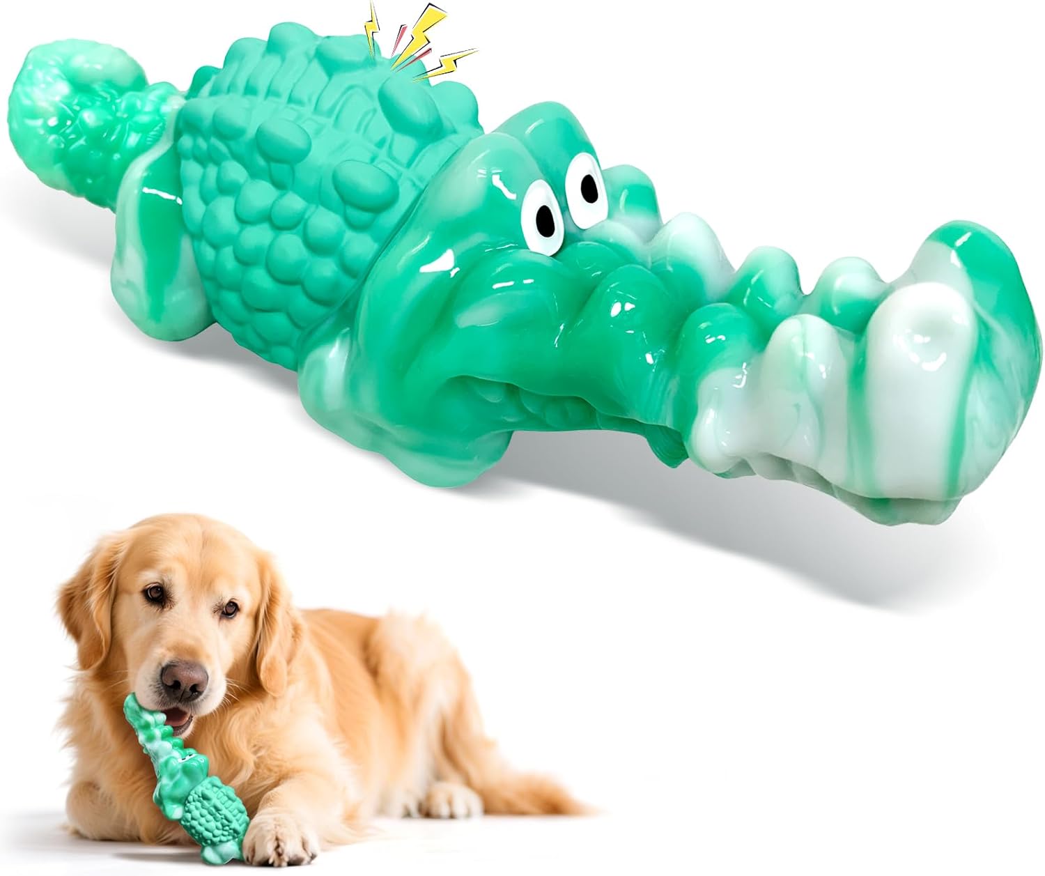 BellaWagg Tough Squeaky Alligator Dog Toy – Durable Nylon & Rubber Chew Toy for Aggressive Chewers – Teeth Cleaning, Stress Relief & Interactive Play for Medium to Large Breeds