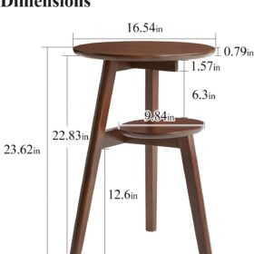 Mid-Century Modern 2-Tier Round Side Table – Solid Wood End Table with Storage – Versatile Nightstand or Coffee Table for Living Room & Bedroom (Walnut, 16.54" Dia)