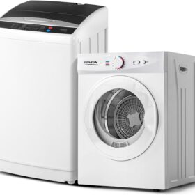 ROVSUN 25 lbs Full-Automatic Portable Washing Machine & 1.8 Cu. Ft. Ventless Clothes Dryer Combo Set – Stainless Steel Drum – Compact Laundry Center for Apartments, Dorms, and RVs