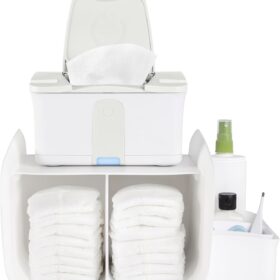 Ubbi White Tabletop Diaper Caddy –粮食 Storage Organizer for Newborn Essentials – Convenient Wipes Tray & Compartment for Creams – Portable Nursery Basket