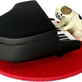 Cat Playing Piano Statue - Adorable Resin Sculpture & Figurine for Desk, Office, Bedroom, or Fairy Garden Decor