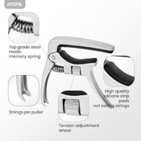 Aroma Professional Guitar Capo – Adjustable Trigger Tension for Acoustic & Electric 6-String Guitars with Zinc Alloy Build & Bridge Pin Puller