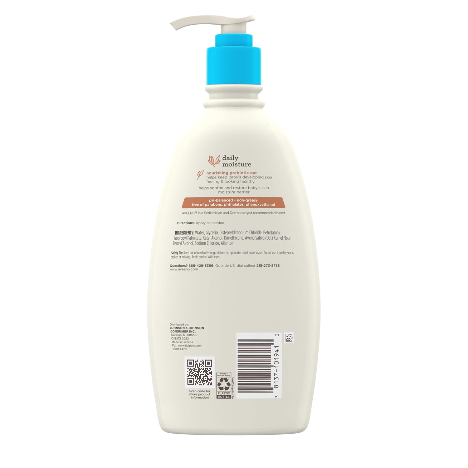 Aveeno Baby Daily Moisture Lotion (2 Pack) – 18 oz Hypoallergenic Body Lotion with Natural Oat for Sensitive Skin, Fragrance-Free & Paraben-Free Daily Moisturizer